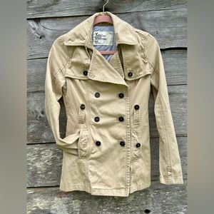 Vintage Fit American Eagle Double Breasted Short Trench Coat size SP 100% Cotton